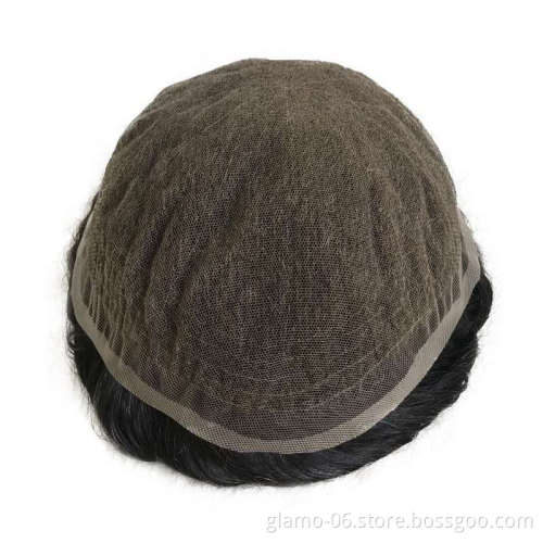 Annione Wholesale Quality French Lace Toupee Virgin Grey Human Hair Afro Custom Mens Hair Pieces Silicone Pu Human Hair Toupee
